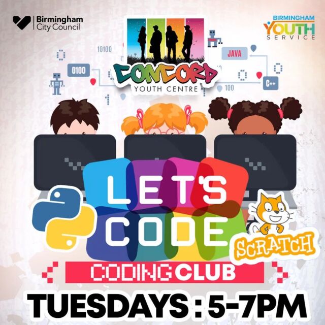 Design by @mrcmedia for @concord.youth.centre Coding Club for young people every Tuesday @birminghamyouthservice