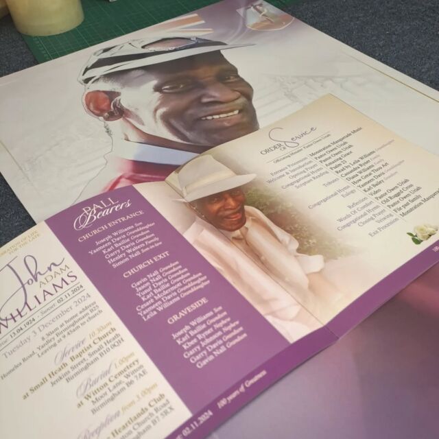 Funeral Order of Service design and print by @mrcmedia and A2 Photo Board